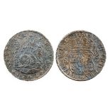 SPAINISH COLONIES. EIGHT REALES, 1741 MO MF. Crowned globes between pillars, crowned shield on