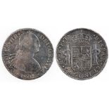 SPAINISH COLONIES. EIGHT REALES, 1801 FT. Laureate and draped bust right, crowned shield between