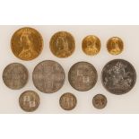 VICTORIA, 1837-1901. ELEVEN COIN GOLD AND SILVER SET, 1887. AEF-AUNC