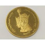 MEDAL, IRAN, MOHAMMAD REZA PAHLAVI, CORONATION, 1967, proof struck in gold (900), conjoined busts of