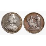 MEDAL, CORONATION OF GEORGE I, 1714, struck in silver, by J. Croker, laureate, draped and