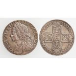 GEORGE II, 1727-60. SHILLING, 1758. Old laureate and draped bust, crowned cruciform shields on
