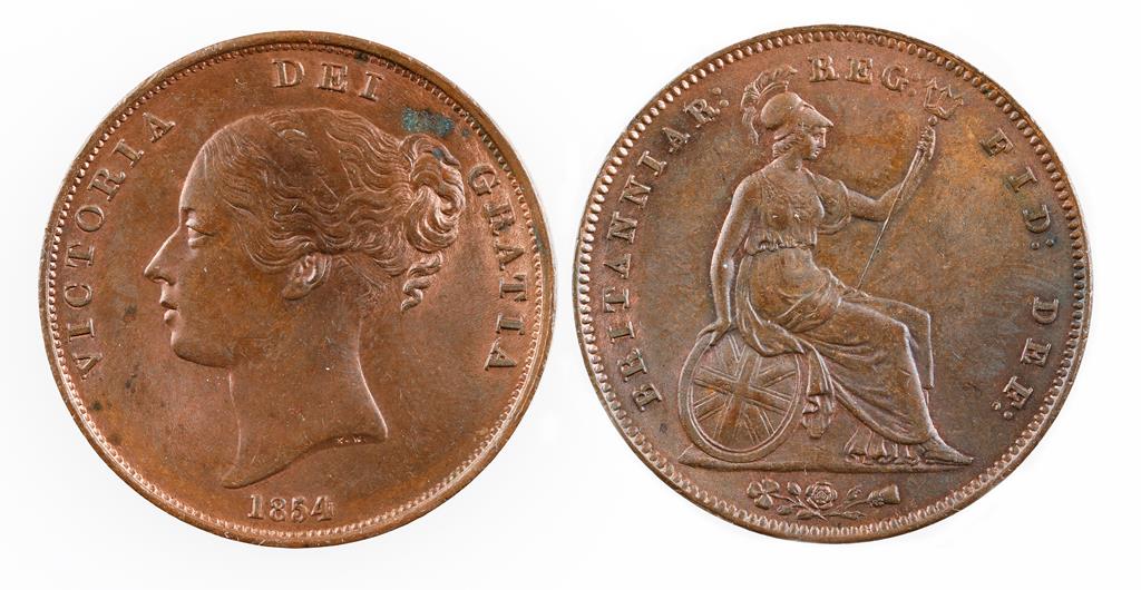 VICTORIA, 1837-1901. PENNY, 1854. Young head, Britannia seated on reverse, PT. EF, some lustre, a