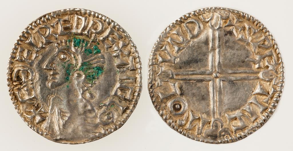 ANGLO-SAXON, AETHELRED II, 978-1016 A.D. PENNY, LONDON. Long Cross Type. Bare-headed bust left on