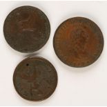 GREAT BRITAIN, MIXED COINS. Farthings, 1714, 1799, 1822. (3 coins)