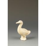 A CHINESE GLAZED POTTERY DUCK, with moulded details, Han Dynasty, 10.5cm high. Provenance: Spink and