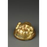 A CHINESE GILT-BRONZE WEIGHT, modelled as a tiger fighting a bear, probably Han Dynasty, 6cm