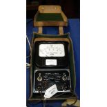 A vintage GPO volts and milliamps GPO tester, in a leather case, stamped G.P.O