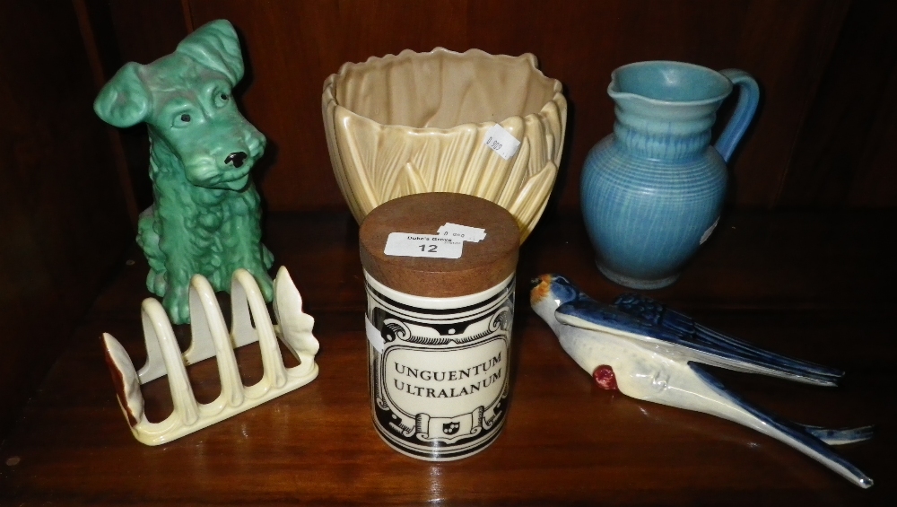 A Sylvac dog, a Carltonware toast rack and similar ceramics