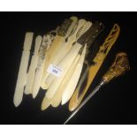 A collection of ivory and similar letter openers
