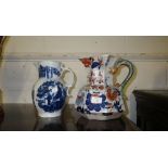 A Mason's Ironstone jug and an 18th century blue and white transfer decorated jug