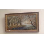 Douglas H Chaffey: An oil on canvas study of a river in wooded landscape