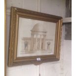 An ink and watercolour painting, 'The Temple of Pan' in gilt frame