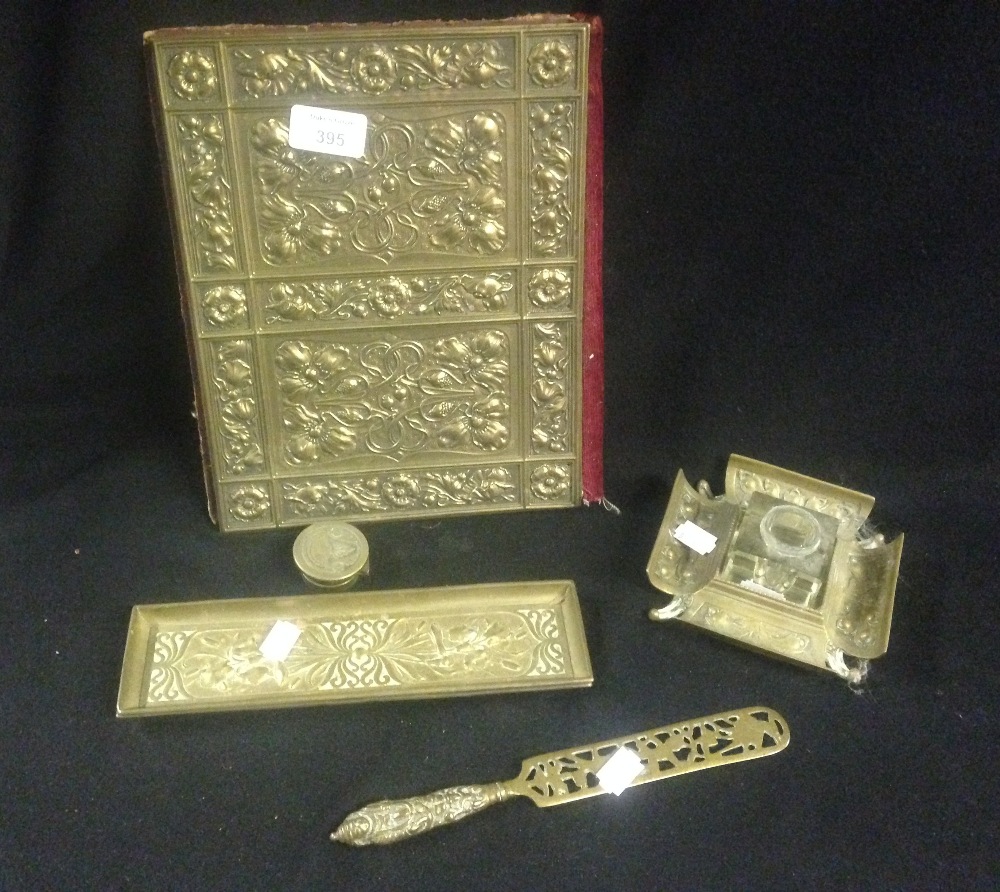 A brass 'Art Nouveau' style blotter and similar items