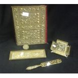 A brass 'Art Nouveau' style blotter and similar items