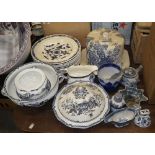 A blue and white transfer decorated cheese dish and a collection of blue and white ceramics