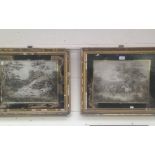 A pair of early 19th century tinted engravings, hunting scenes in gilt frames