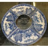 A set of four 19th century blue and white transfer decorated serving dishes (stamped Spode to the