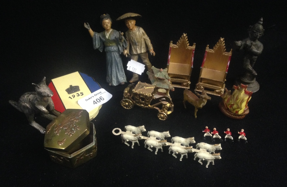 A toy Coronation Coach and other miniature items