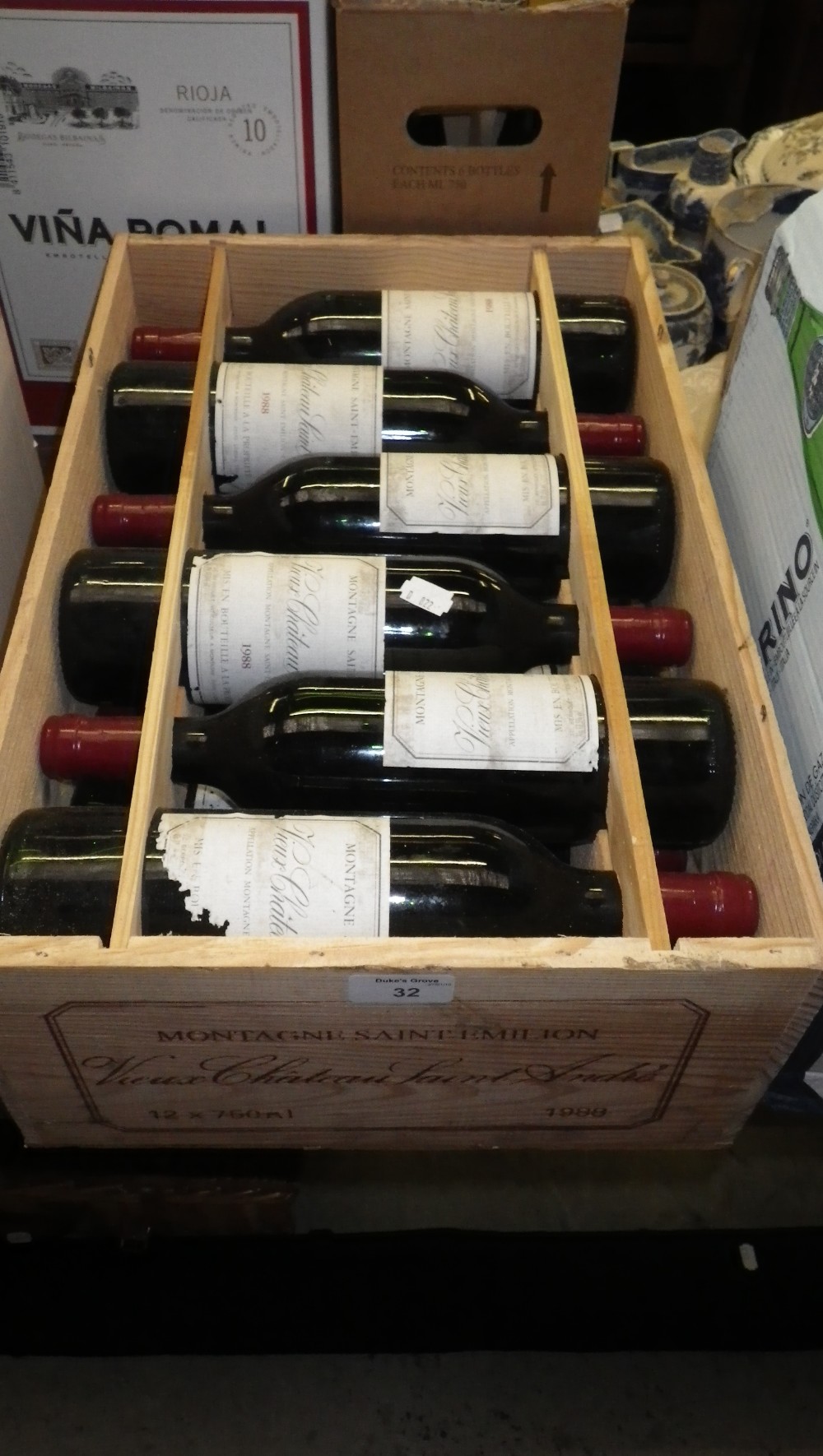 A case of Montagne Saint Emilion, Vieux Chateau sans Andre, 1988, in unopened case