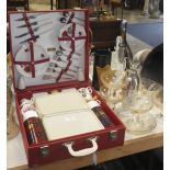 A vintage Brexton picnic hamper, a cut-glass decanter and similar glassware