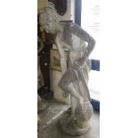A large reconstituted stone study of a naked woman bathing, 64" high