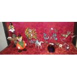 A Murano glass clown and similar glassware including a glass carriage pulled by a glass horse with