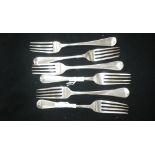 A matched set of six table forks, various dates and makers