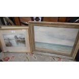 An oil on canvas seascape, signed 'Stubbs', together with gouache river scene and a watercolour of a