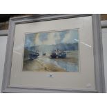 Michael B Edwards: Fishing boat on the sand, watercolour, together with watercolours by Valerie