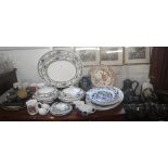 A collection of glazed Studio pottery cups, saucers, a quantity of Wedgwood dinner china, similar