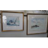 Adrian Taunton: 'A still morning - fishing boats and yard', watercolour, together with another