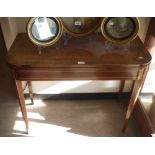 A George III mahogany card table with fold-over crossbanded top and stringing, c. 29" high x 35"