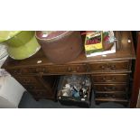 A reproduction mahogany pedestal desk, c. 30" high x 48" wide