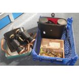 A quantity of assorted items including binoculars, microscope and accessories