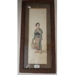 An early 20th century Oriental watercolour of a Japanese woman in traditional costume, in