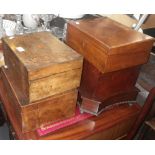 A Victorian walnut box with parquetry decoration and others similar