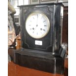 A 19th century slate cased mantel clock inscribed "Bourdin Paris" (key and pendulum in office)