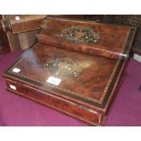A 19th century burr wood and ebonised writing slope with fitted stationery section