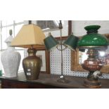 A contemporary oriental style white glazed table lamp and others similar (as lotted)