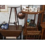 A Victorian octagonal window table, two further occasional table, a chair and an oak gateleg table