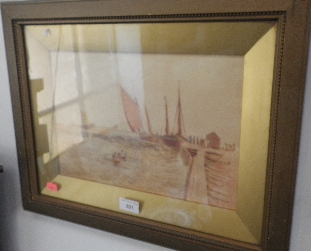 W E Croxford: An early 20th century watercolour of a harbour scene