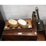 A Victorian walnut box, a brass clockwork spit and similar items