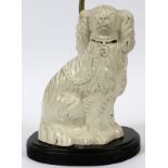 ENGLISH STAFFORDSHIRE DOG FIGURE MOUNTED AS  LAMP, 19TH C., H 23": A Staffordshire figure of  a