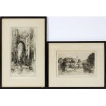 HEDLEY FITTON AND H. DEVILLE ETCHINGS TWO: H.  Deville pencil signed. European city scene,  bridge,