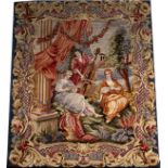 HAND WOVEN WOOL TAPESTRY, EARLY 20TH C. H 34", L  28" FEMALE MUSICIANS: The hand woven tapestry