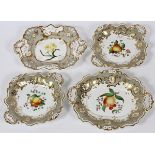 ENGLISH PORCELAIN DESSERT WARE, EARLY 19TH C.,  FOUR PIECES, L 9"-11": The set includes 3 hand