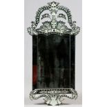 VENETIAN ETCHED GLASS MIRROR, 56" X 29":  Rectangular shape with elaborate crest.