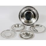 AMERICAN STERLING DISH & PLATES, 20TH C., FIVE  PIECES, DIA 6"-8 7/8": Including one Gorham