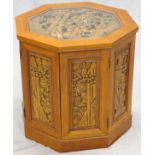 HAND-CARVED OCTAGONAL END TABLE, H 21 1/2", W  22": having an octagonal shape with carved  interior